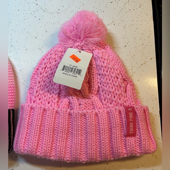 Think Pink Breast Cancer Knitted Stocking Hat Winter Ribbon Winter Cap Womens - Picture 4 of 6